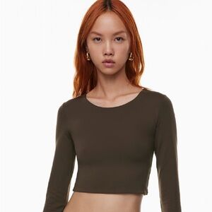 Aritzia Babaton Contour Cropped Brown Longsleeves Top